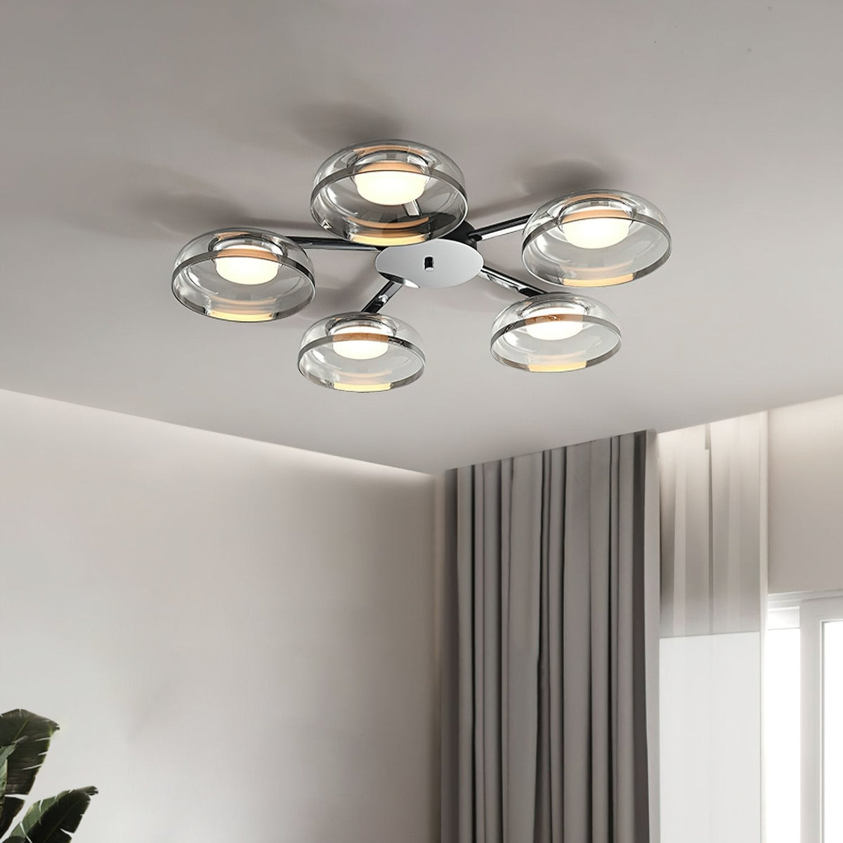 Modern Glass Round Bowl Ceiling Light Luxury Flush Mount for Living Room Bedroom