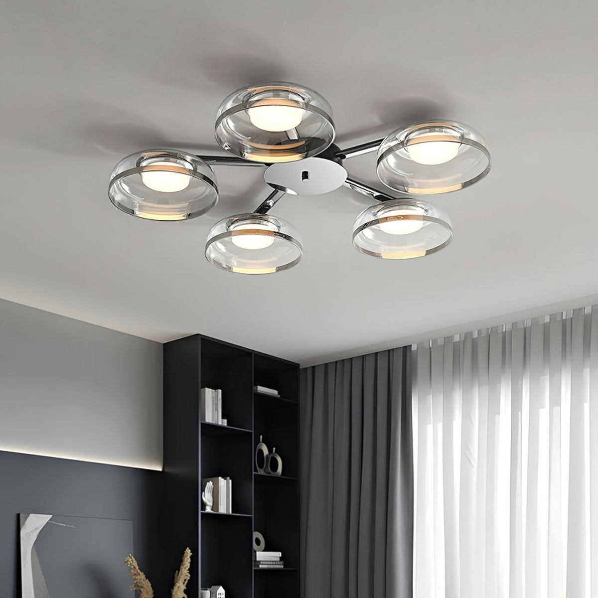 Modern Glass Round Bowl Ceiling Light Luxury Flush Mount for Living Room Bedroom