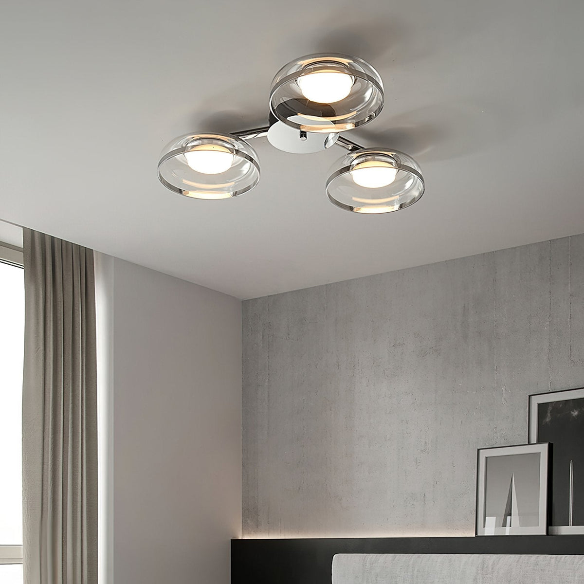 Modern Glass Round Bowl Ceiling Light Luxury Flush Mount for Living Room Bedroom