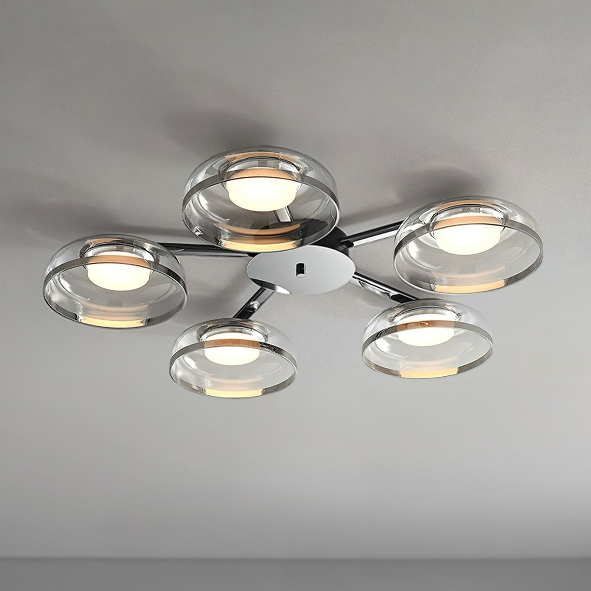 Modern Glass Round Bowl Ceiling Light Luxury Flush Mount for Living Room Bedroom