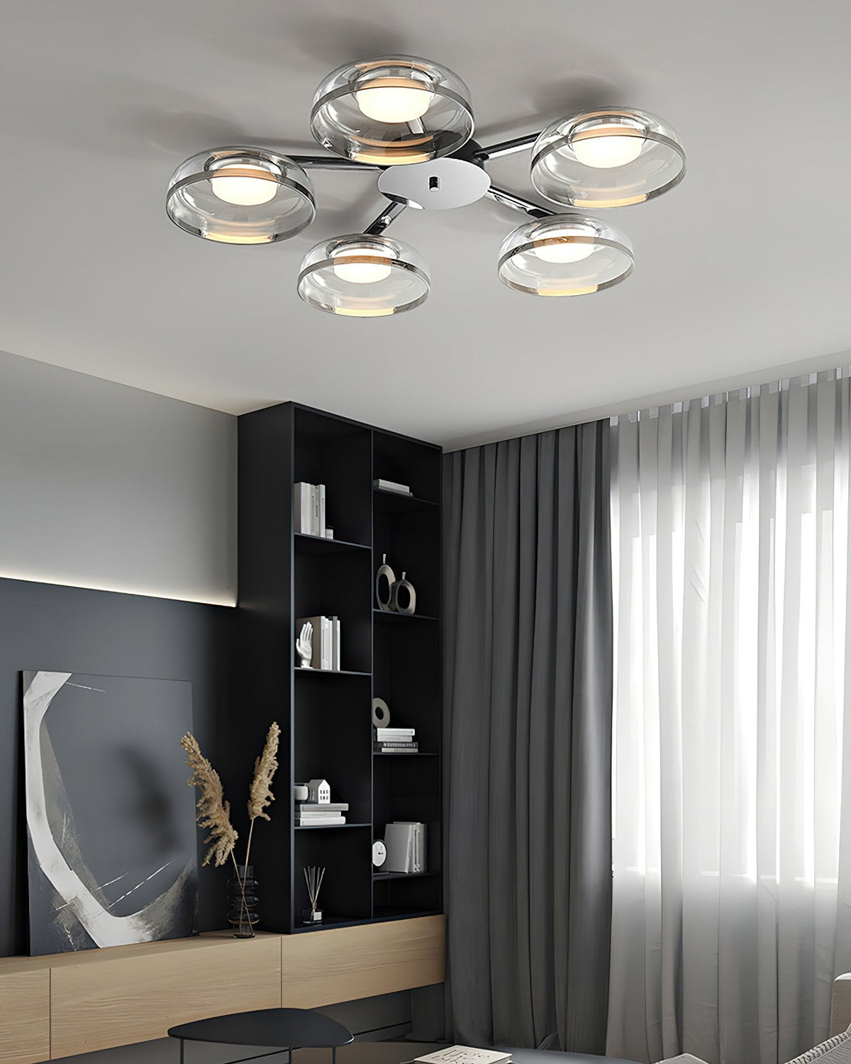 Modern Glass Round Bowl Ceiling Light Luxury Flush Mount for Living Room Bedroom