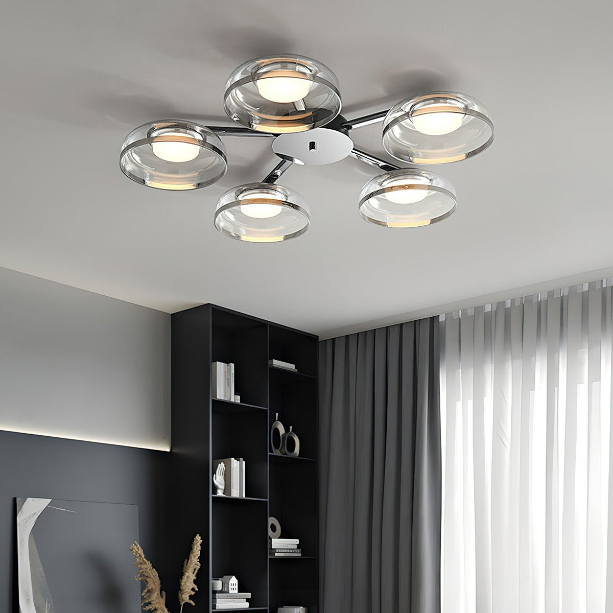 Modern Glass Round Bowl Ceiling Light Luxury Flush Mount for Living Room Bedroom