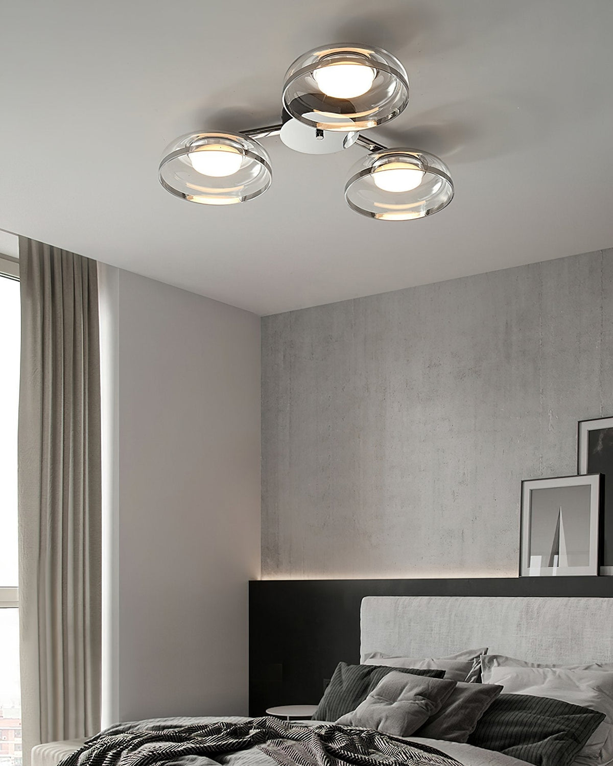 Modern Glass Round Bowl Ceiling Light Luxury Flush Mount for Living Room Bedroom