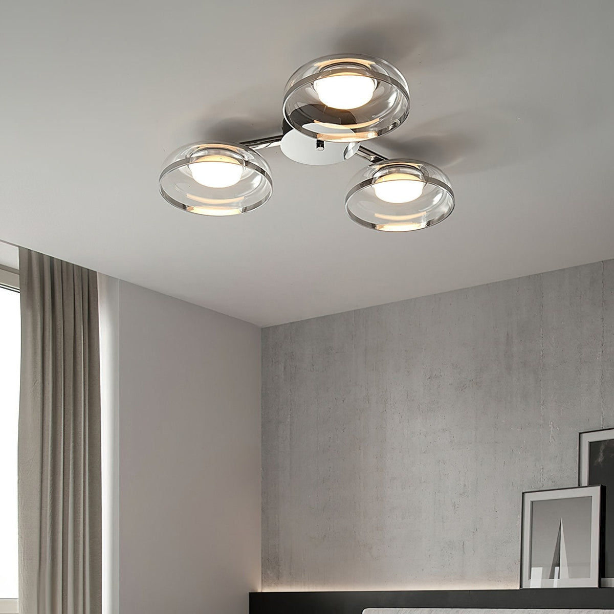 Modern Glass Round Bowl Ceiling Light Luxury Flush Mount for Living Room Bedroom