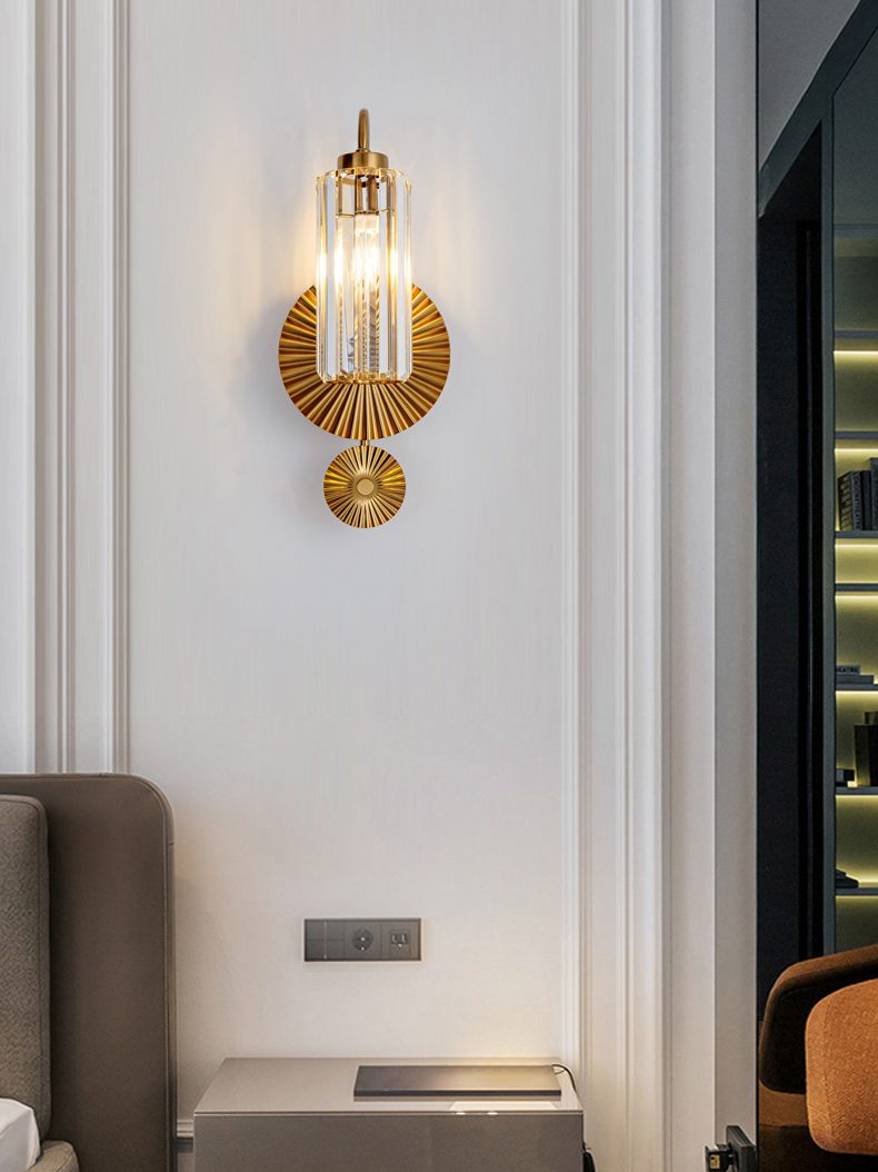 Luxury Gold Crystal Wall Sconce Modern Bedroom Lighting Fixture