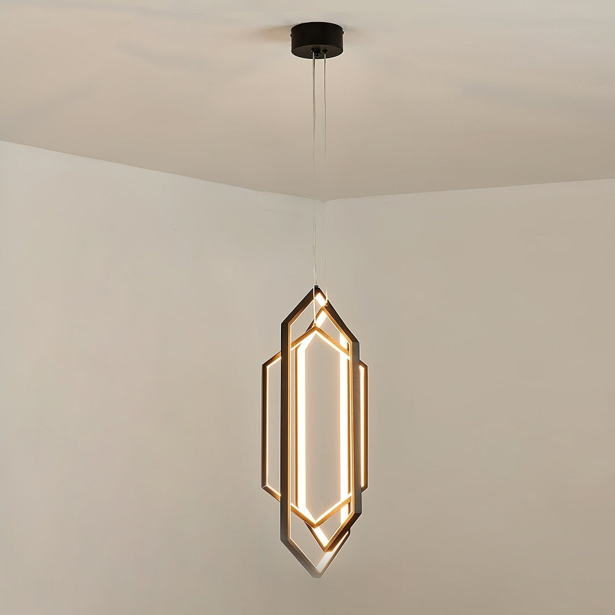 Modern Hexagonal LED Pendant Light for Dining Room, Black/Gold/White Finish