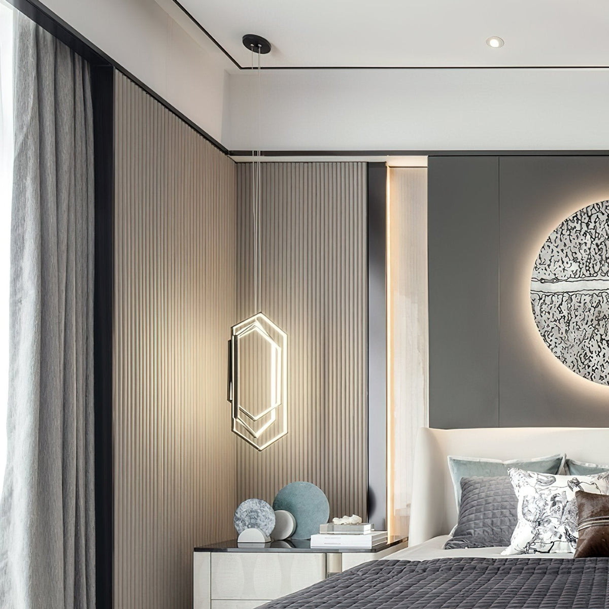 Modern Hexagonal LED Pendant Light for Dining Room, Black/Gold/White Finish