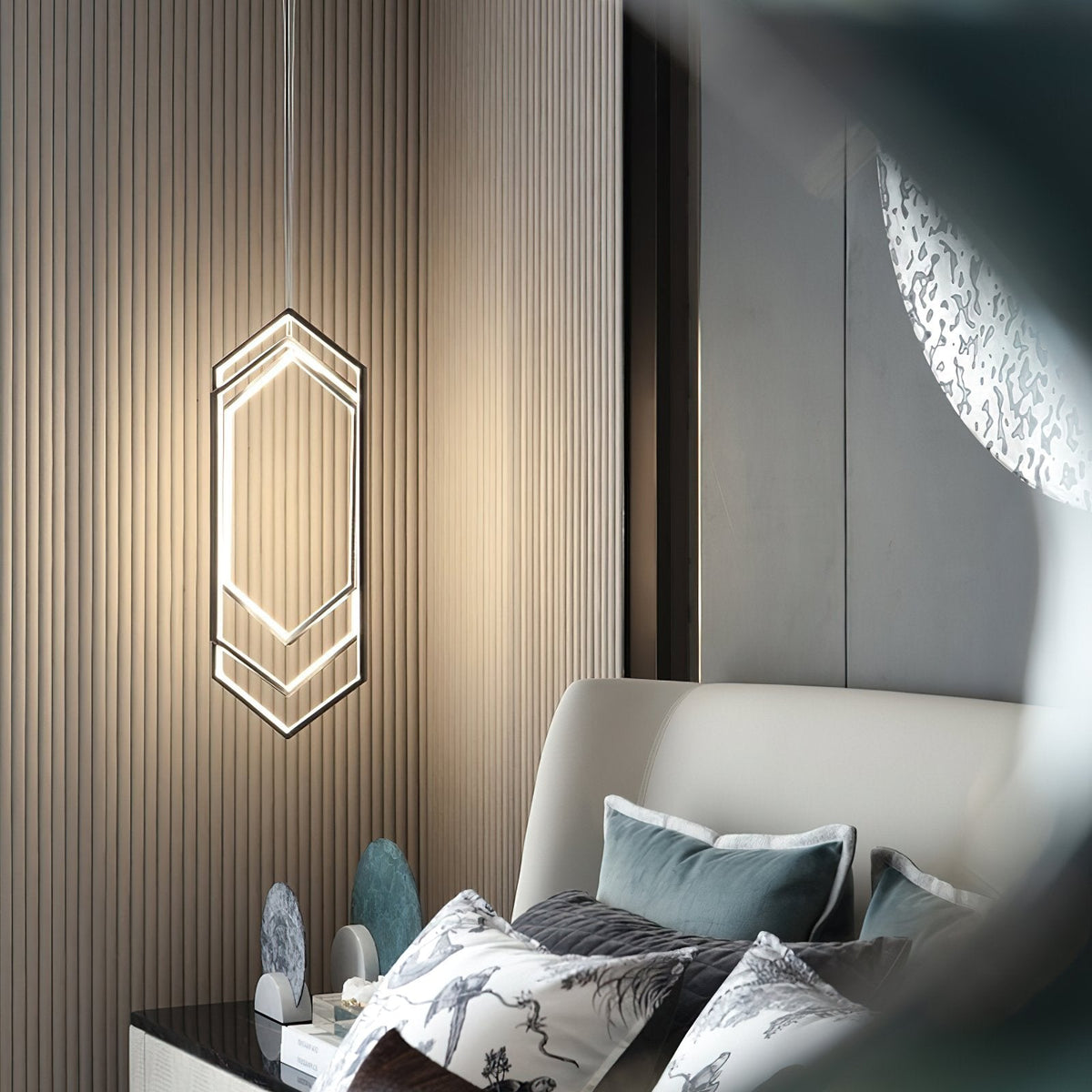 Modern Hexagonal LED Pendant Light for Dining Room, Black/Gold/White Finish