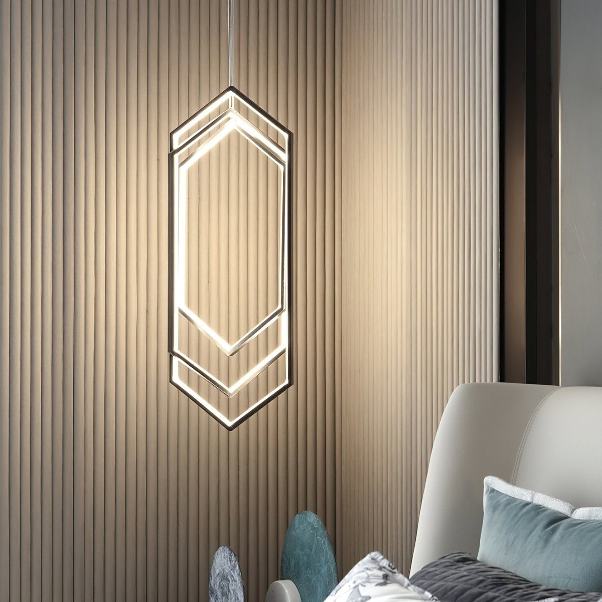 Modern Hexagonal LED Pendant Light for Dining Room, Black/Gold/White Finish