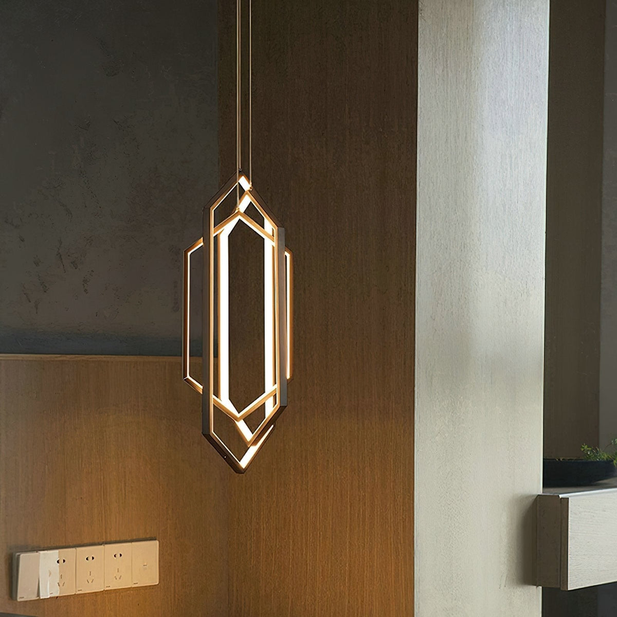 Modern Hexagonal LED Pendant Light for Dining Room, Black/Gold/White Finish