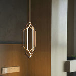 Modern Hexagonal LED Pendant Light for Dining Room, Black/Gold/White Finish