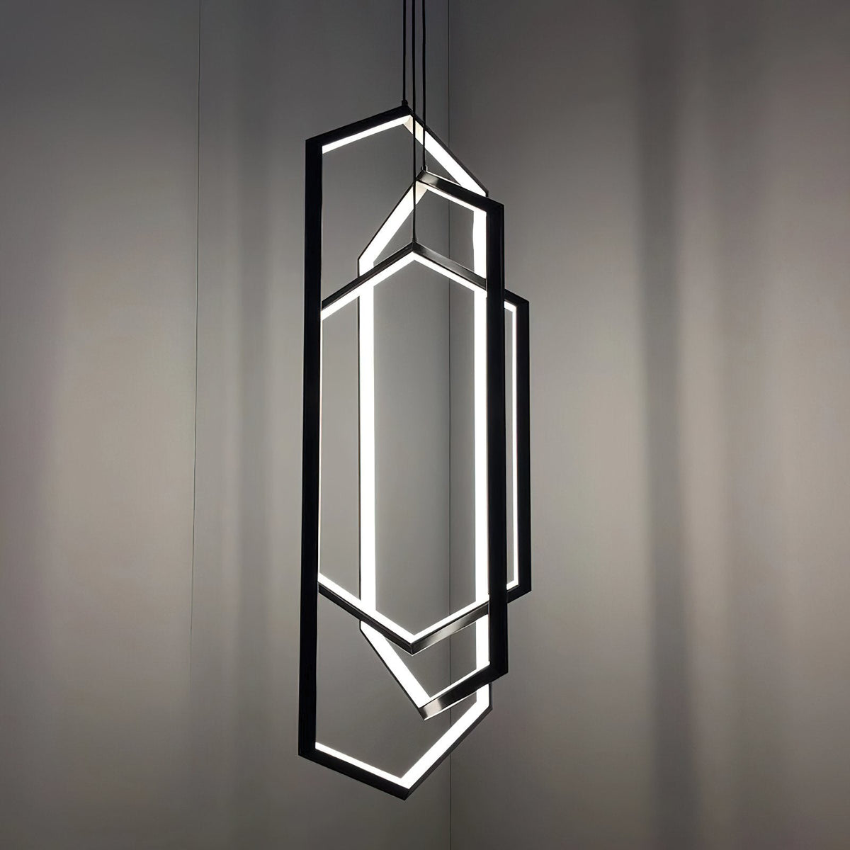 Modern Hexagonal LED Pendant Light for Dining Room, Black/Gold/White Finish