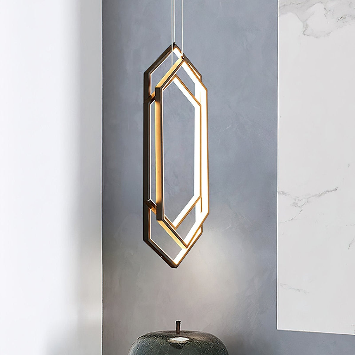 Modern Hexagonal LED Pendant Light for Dining Room, Black/Gold/White Finish