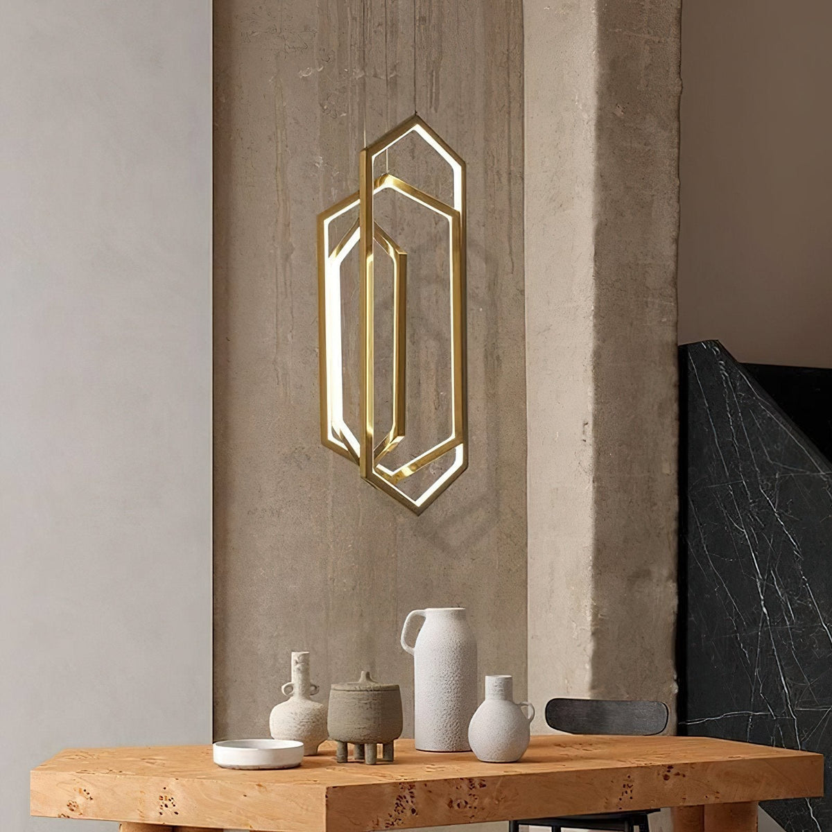 Modern Hexagonal LED Pendant Light for Dining Room, Black/Gold/White Finish