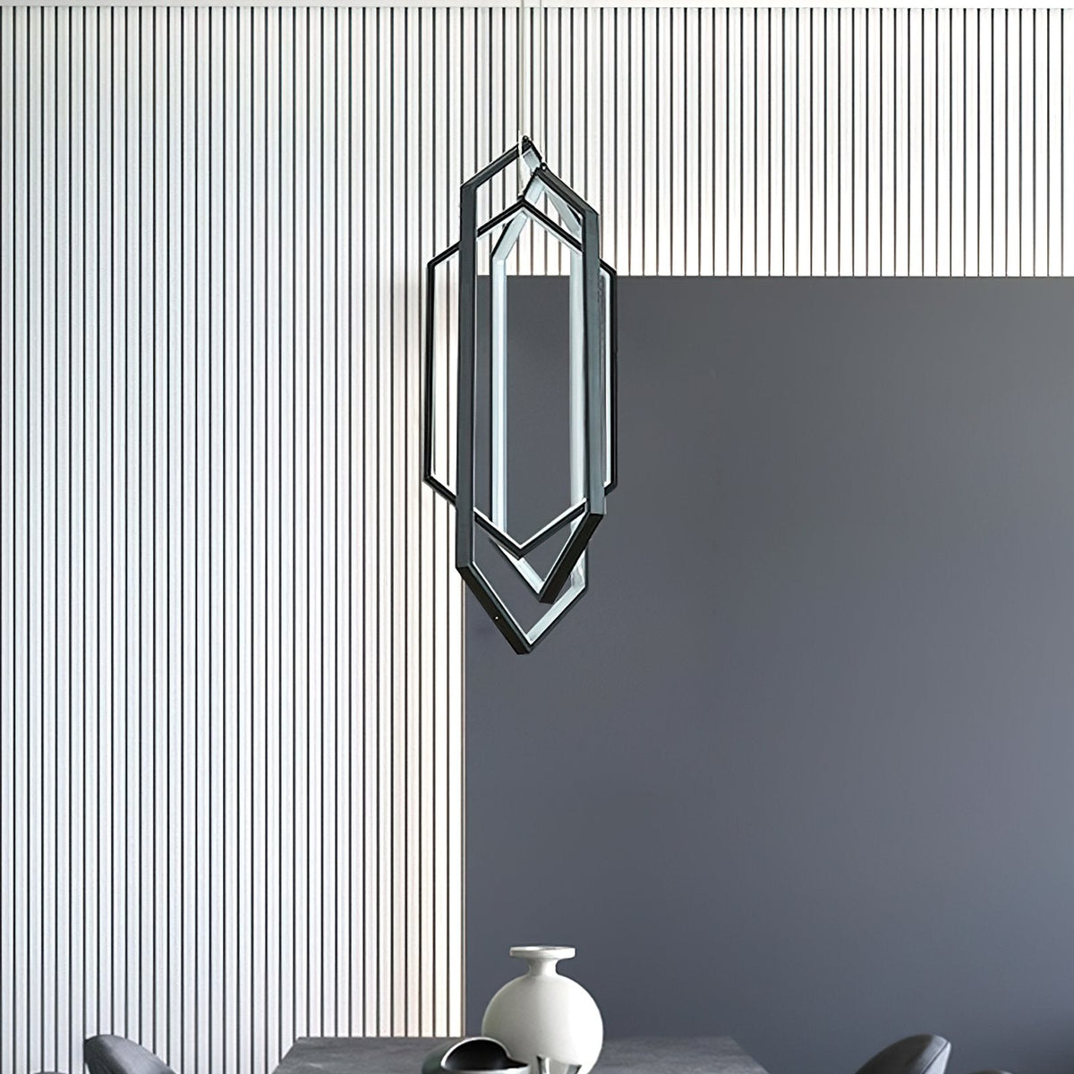 Modern Hexagonal LED Pendant Light for Dining Room, Black/Gold/White Finish