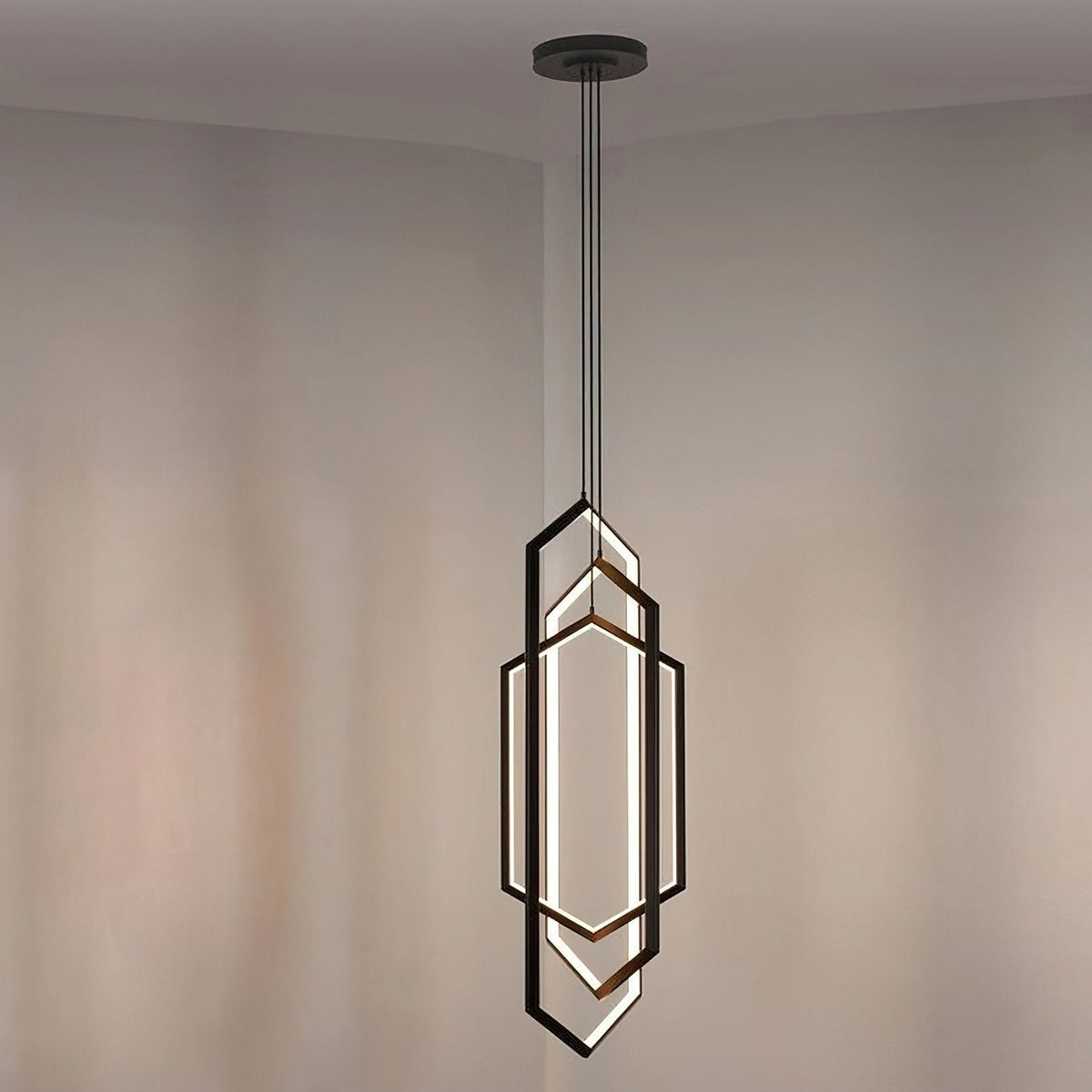 Modern Hexagonal LED Pendant Light for Dining Room, Black/Gold/White Finish