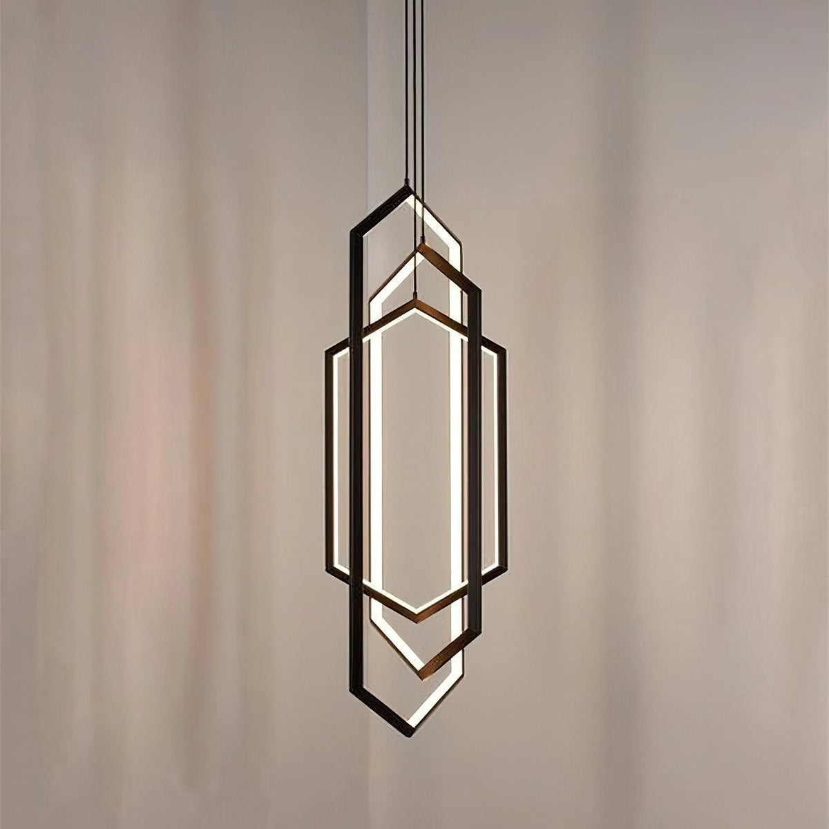 Modern Hexagonal LED Pendant Light for Dining Room, Black/Gold/White Finish