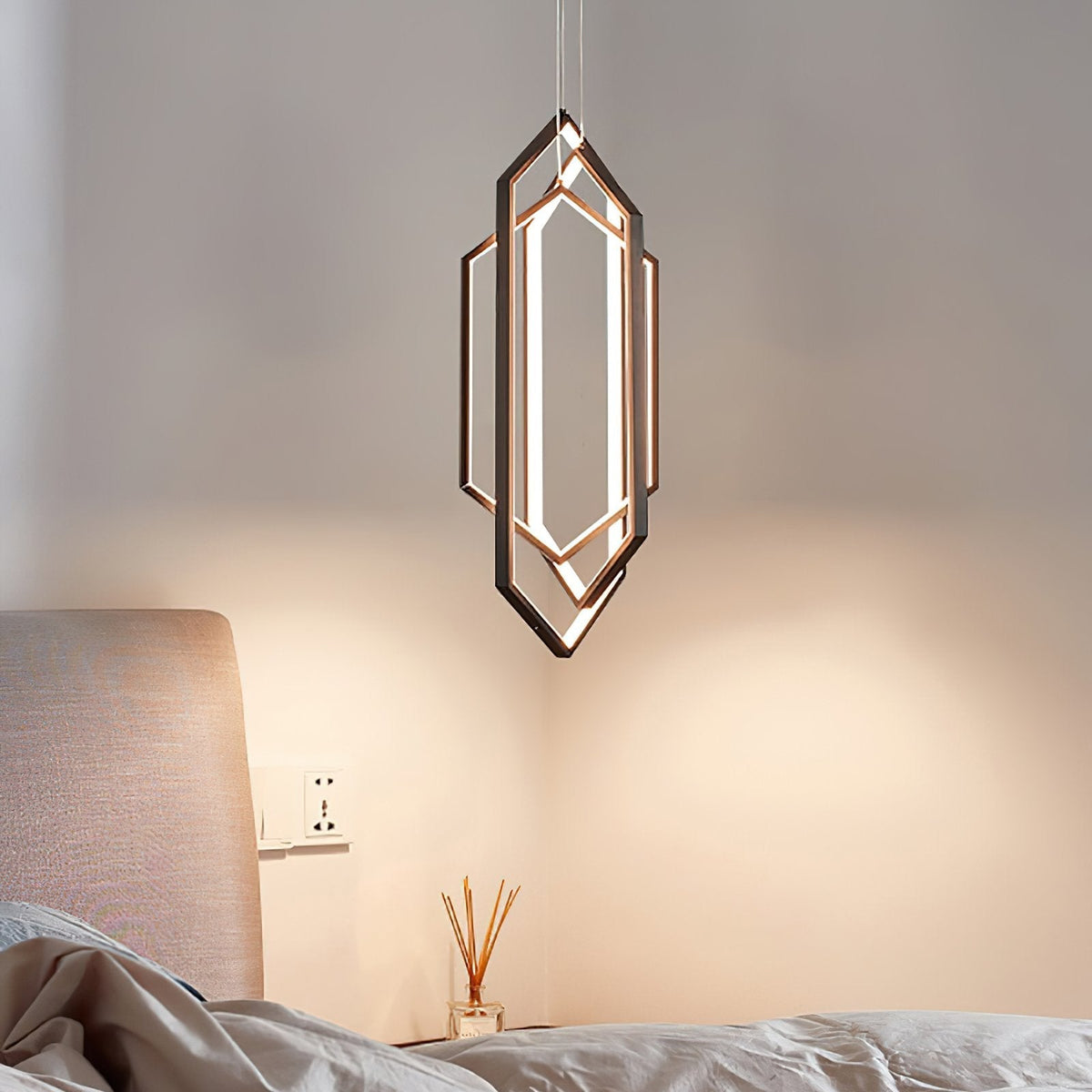 Modern Hexagonal LED Pendant Light for Dining Room, Black/Gold/White Finish