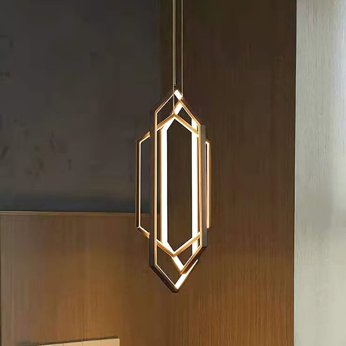 Modern Hexagonal LED Pendant Light for Dining Room, Black/Gold/White Finish