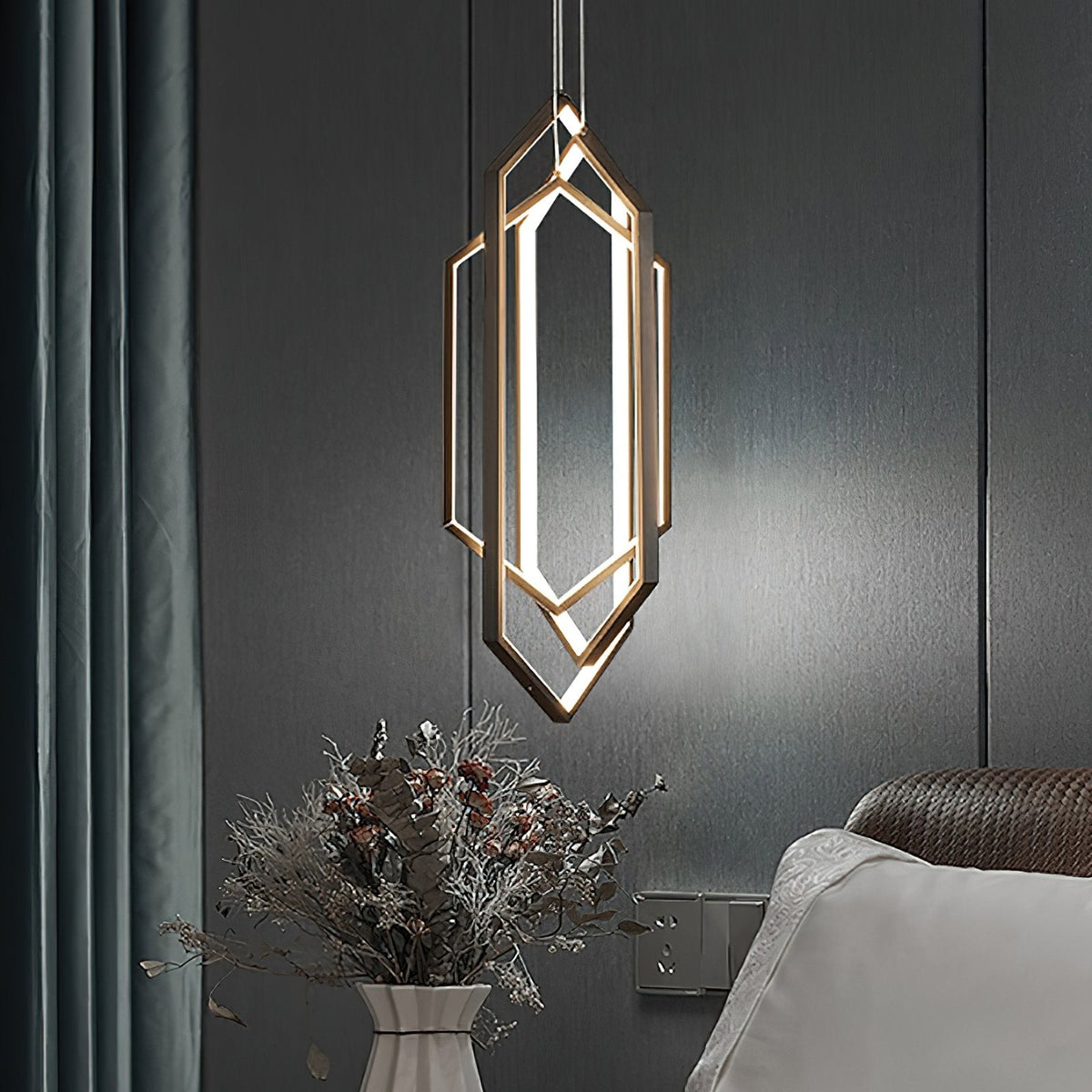 Modern Hexagonal LED Pendant Light for Dining Room, Black/Gold/White Finish