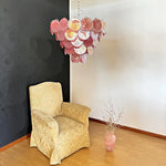 Elegant Pink Murano Iridescent Disc Chandelier