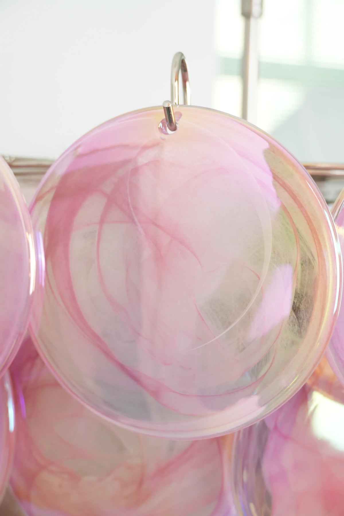 Elegant Pink Murano Iridescent Disc Chandelier