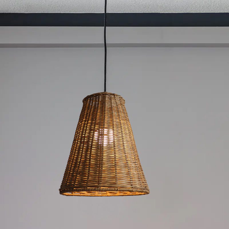 Handwoven Rattan Pendant Light – Natural Wood & Wicker Hanging Lamp for Dining Room, Living Room, Bedroom