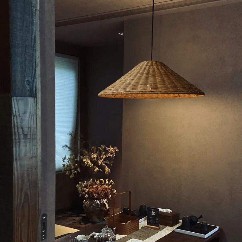 Handwoven Rattan Pendant Light – Natural Wood & Wicker Hanging Lamp for Dining Room, Living Room, Bedroom