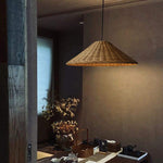 Handwoven Rattan Pendant Light – Natural Wood & Wicker Hanging Lamp for Dining Room, Living Room, Bedroom