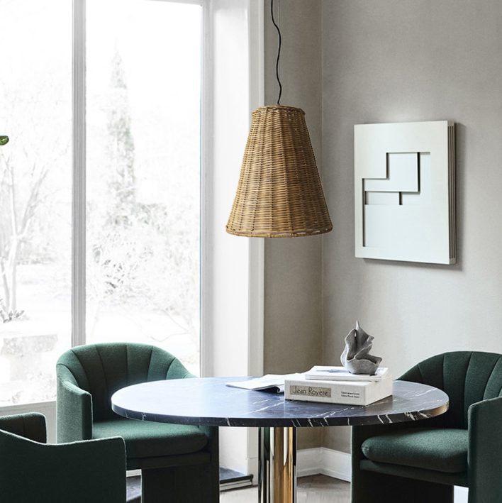 Handwoven Rattan Pendant Light – Natural Wood & Wicker Hanging Lamp for Dining Room, Living Room, Bedroom