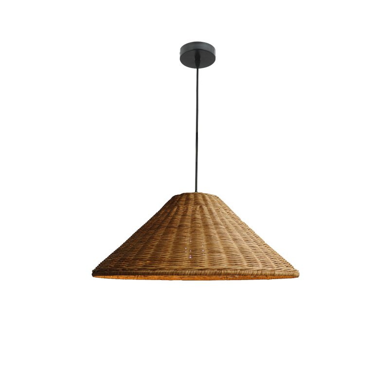 Handwoven Rattan Pendant Light – Natural Wood & Wicker Hanging Lamp for Dining Room, Living Room, Bedroom