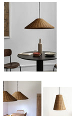 Handwoven Rattan Pendant Light – Natural Wood & Wicker Hanging Lamp for Dining Room, Living Room, Bedroom