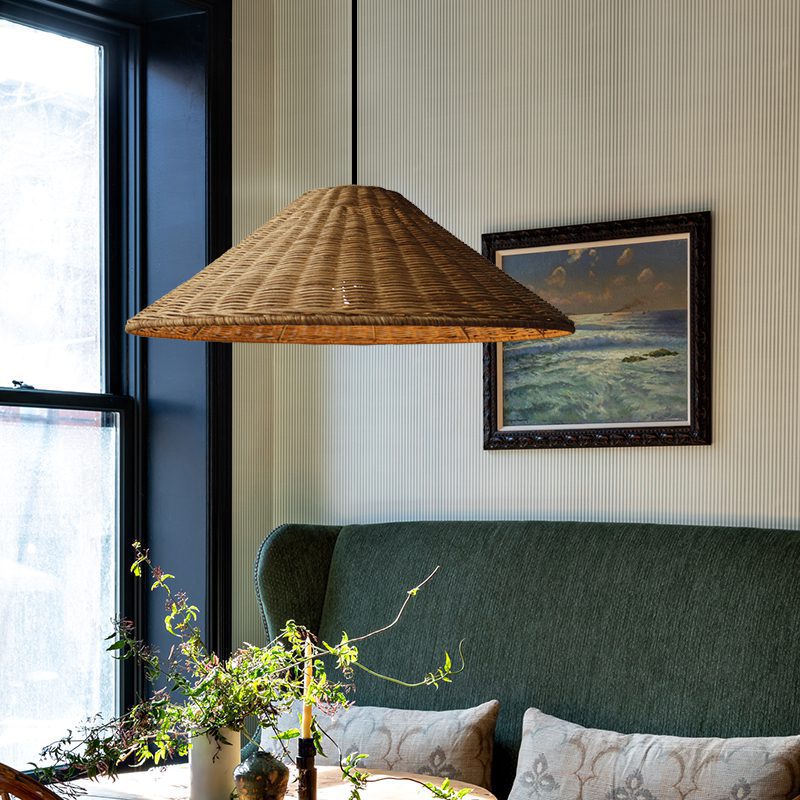 Handwoven Rattan Pendant Light – Natural Wood & Wicker Hanging Lamp for Dining Room, Living Room, Bedroom