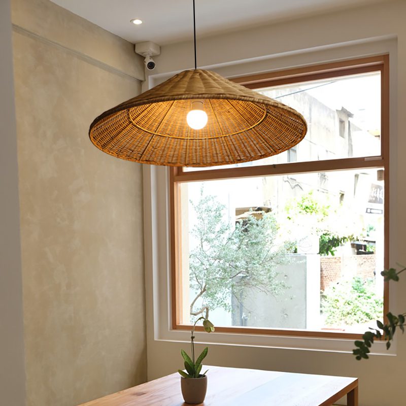 Handwoven Rattan Pendant Light – Natural Wood & Wicker Hanging Lamp for Dining Room, Living Room, Bedroom