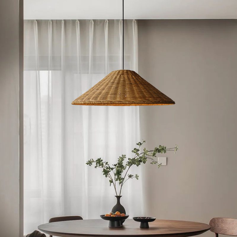 Handwoven Rattan Pendant Light – Natural Wood & Wicker Hanging Lamp for Dining Room, Living Room, Bedroom