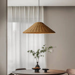 Handwoven Rattan Pendant Light – Natural Wood & Wicker Hanging Lamp for Dining Room, Living Room, Bedroom