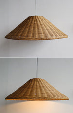 Handwoven Rattan Pendant Light – Natural Wood & Wicker Hanging Lamp for Dining Room, Living Room, Bedroom