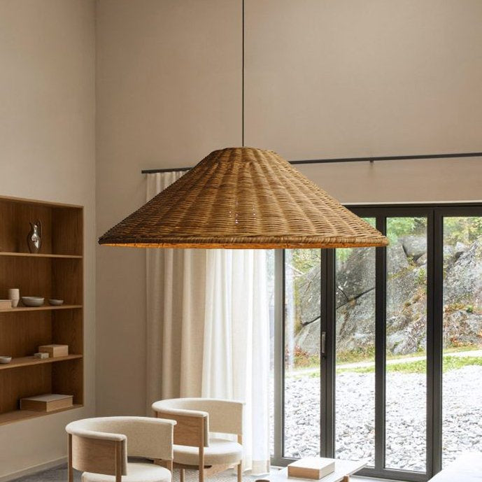 Handwoven Rattan Pendant Light – Natural Wood & Wicker Hanging Lamp for Dining Room, Living Room, Bedroom