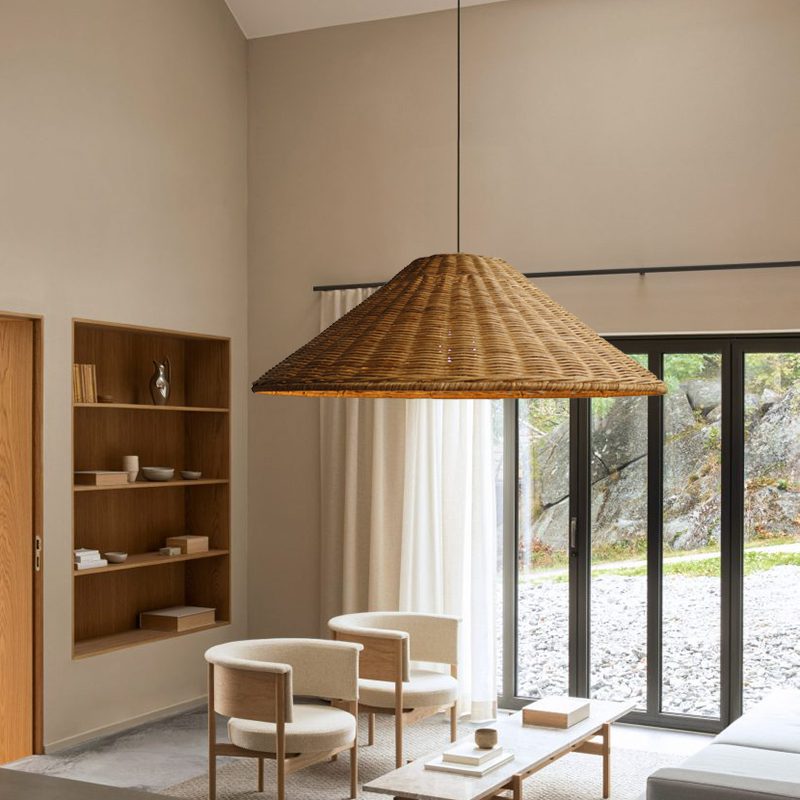 Handwoven Rattan Pendant Light – Natural Wood & Wicker Hanging Lamp for Dining Room, Living Room, Bedroom