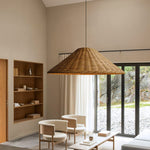 Handwoven Rattan Pendant Light – Natural Wood & Wicker Hanging Lamp for Dining Room, Living Room, Bedroom