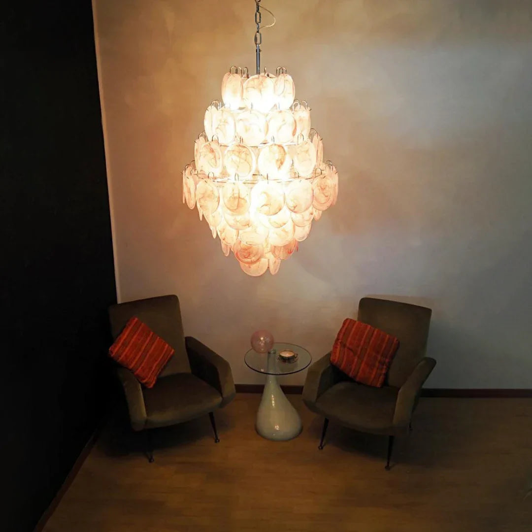 Huge Vintage Murano Pink Disks Chandelier