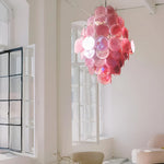 Huge Vintage Murano Pink Disks Chandelier