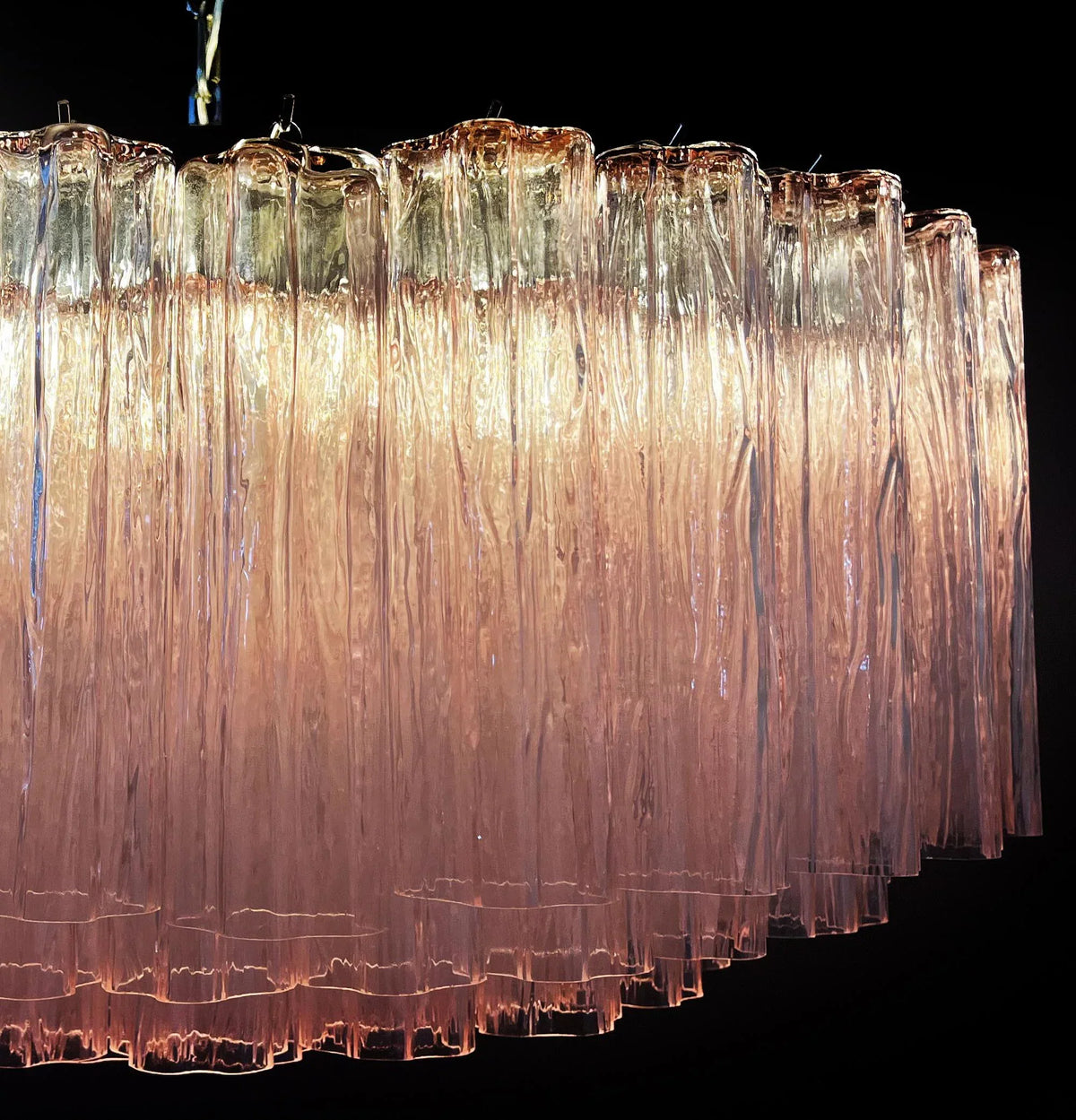 Murano Large Pink Glass Tube Chandelier