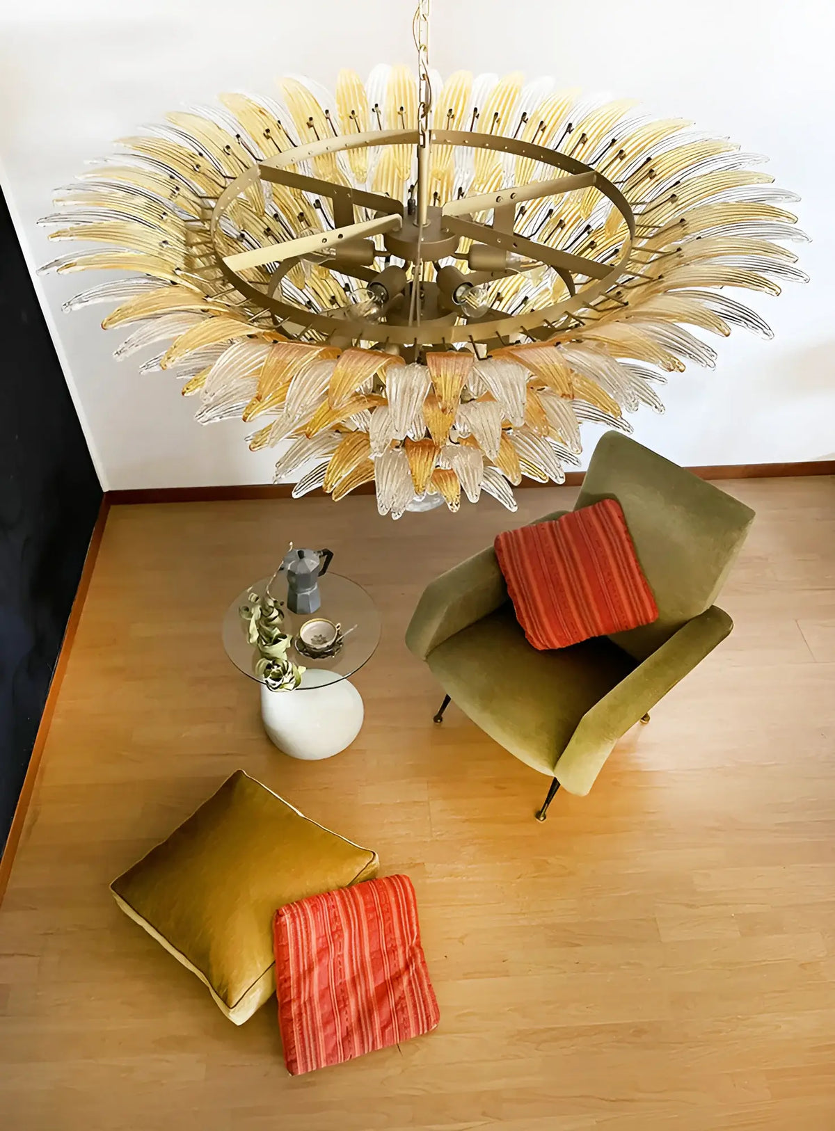 Murano Palmette Glass Amber Trasparent Chandelier