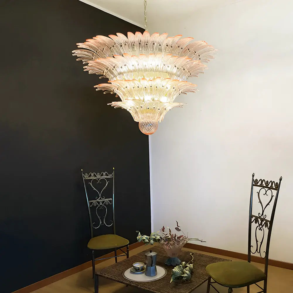 Murano Palmette Glass Pink Chandelier