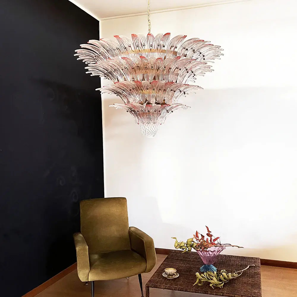 Murano Palmette Glass Pink Trasparent Chandelier