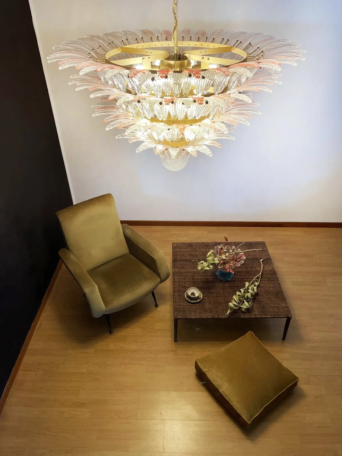 Murano Palmette Glass Pink Trasparent Chandelier
