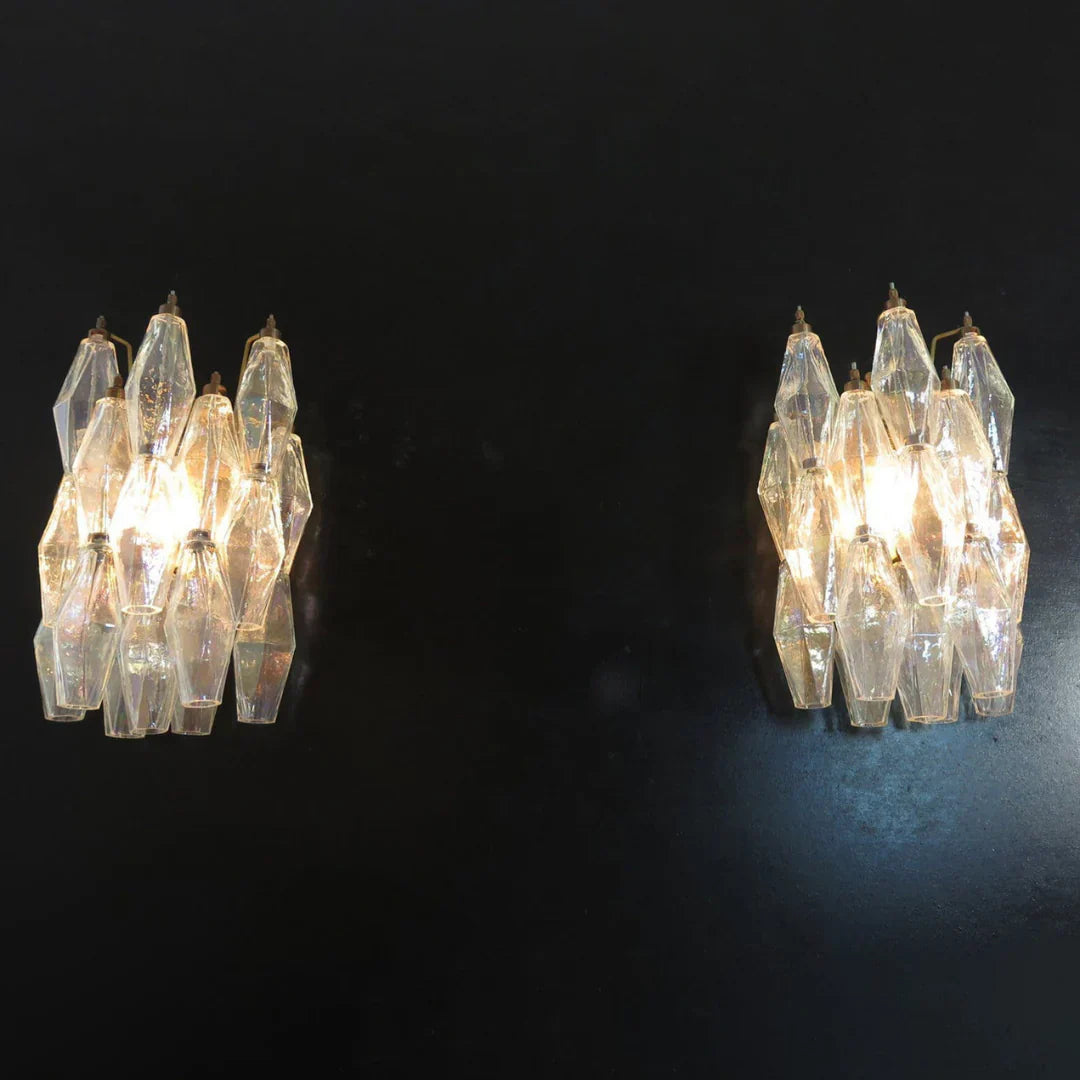 Murano Poliedri Transparent Glass Wall Sconces