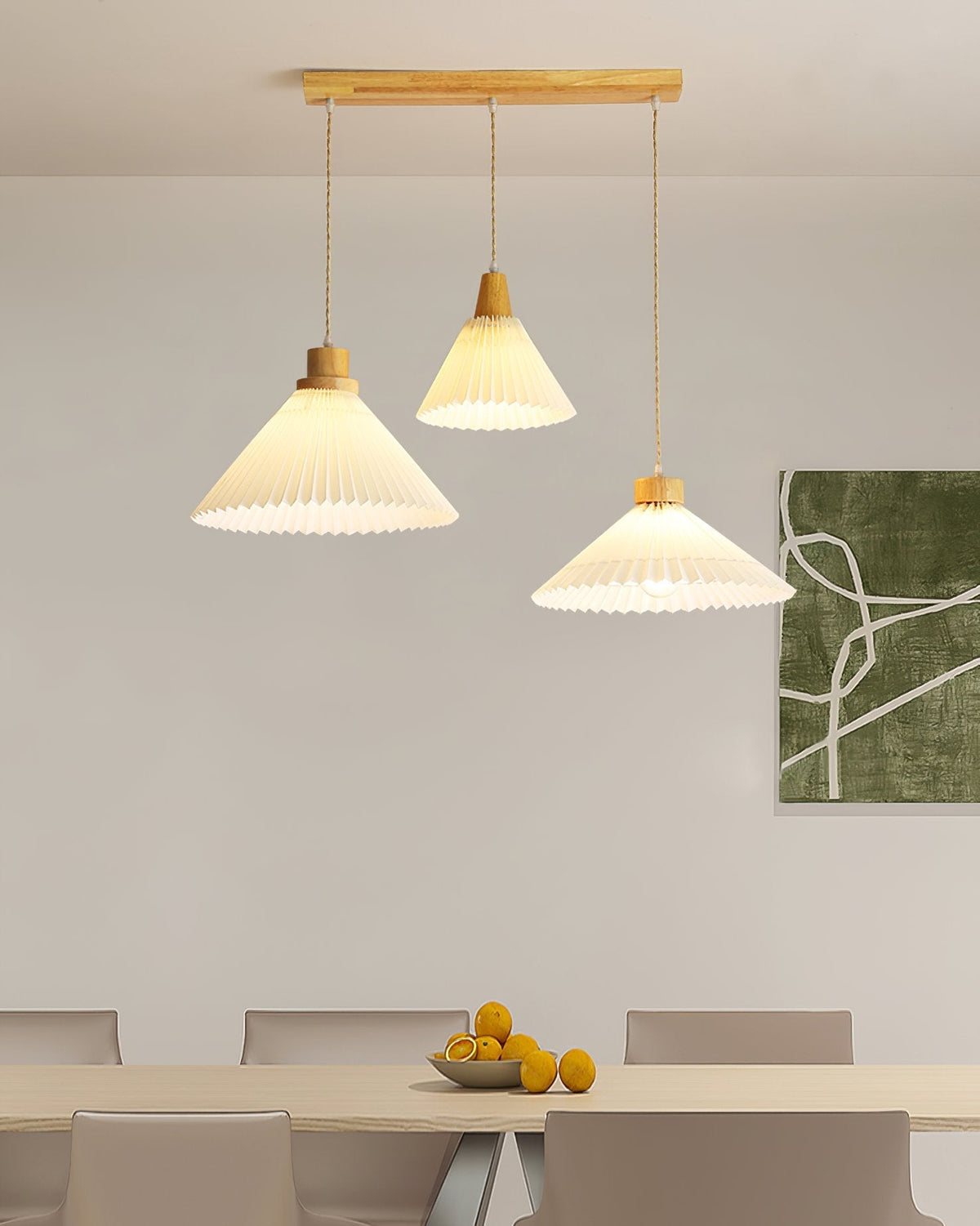 Pleated Wood Pendant Light Nordic Minimalist Dining Room Fixture