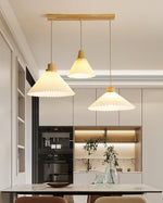 Pleated Wood Pendant Light Nordic Minimalist Dining Room Fixture